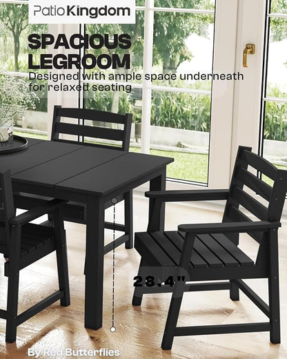 5-Piece Black Outdoor Dining Set for 4, 75.2'' HDPE Table with Umbrella Hole & Chairs, Weather-Resistant Patio Furniture for Garden, Lawn, or Poolside