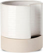 Nihow Self Watering Plant Pot: 8 Inch Ceramic Planter with Drainage Hole & Water Storage Plus for Indoor & Outdoor Plants - Cylinder Round Flower Pot for Succulent/Herbs/Violets - Cream White & Brown