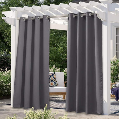 NICETOWN Patio Outdoor Curtain Grey Waterproof, Gazebo Covers for Shade and Rain, Outside Privacy Protection Light Blocking Thick Curtains for Winter, 1 Panel, W52 x L95 Inch, Grey