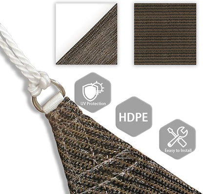 Patio Paradise 23' x 23' x 23' Sun Shade Sail Triangle Canopy Shade Cloth Fabric Sunlight Block Patio Pergola Cover HDPE Deck Awning for Outdoor Backyard Roof Shading, Brown