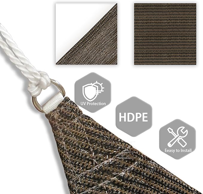Patio Paradise 26' x 26' x 26' Sun Shade Sail Triangle Canopy Shade Cloth Fabric Sunlight Block Patio Pergola Cover HDPE Deck Awning for Outdoor Backyard Roof Shading, Brown