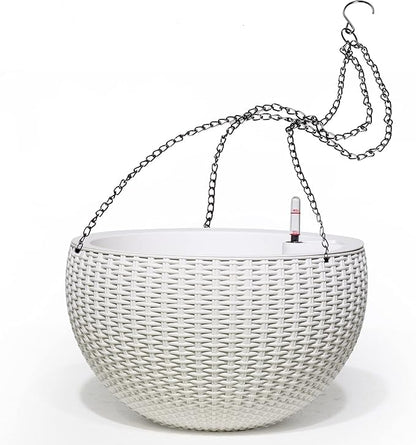 Dexceder 10.5 Inch Large Self Watering Hanging Planters Indoor Outdoor, Thickened Hanging Basket Flower Plant Pot with Water Level Indicator (White)
