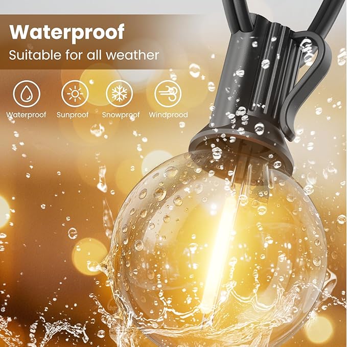 RTTY Classic Series 100FT All-Purpose Outdoor String Lights with 37 G40 Bulbs - Versatile for Patio & Deck Lighting, Backyard Gatherings, Poolside Evenings, and Intimate Wedding Decor