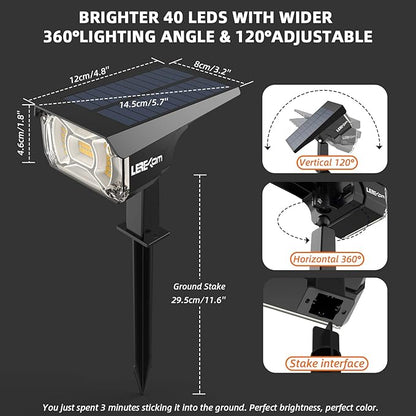 Solar Spot Lights Outdoor Landscape Lights, 40 LEDs Solar Landscape Spotlights Outdoor Waterproof Auto On/Off Garden Lights, Outdoor Lights for Yard Palm Trees Driveway Patio Pool