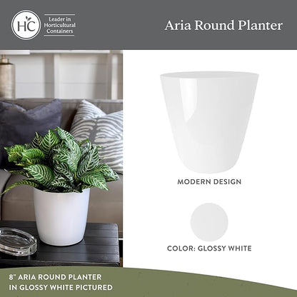 The HC Companies Aria Round Self-Watering Pot - Lightweight Plastic Planter for Herbs & More - Durable Plant Pots for Indoor Plants & Outdoor Plants (12" Glossy White, Pack of 1)