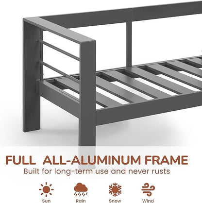 Solaste Outdoor Loveseat Aluminum Patio Furniture Sofa, All-Weather Metal Outdoor Couch with Cushions,Dark Grey