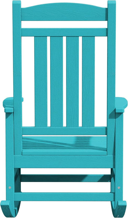 KINGYES HDPE Rocking Chairs Outdoor, Patio Rocking Chairs with 330lbs Support, Smooth Porch Rocker for Deck Lawn Yard, Aruba Blue