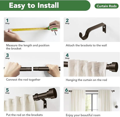 Curtain Rods for Windows 32 to 240, 1 Inch Adjustable Heavy Duty Long Window Outdoor Curtain Rod for Patio, Drapery Rods with Simple End Caps, Size 32"-240", Antique Bronze