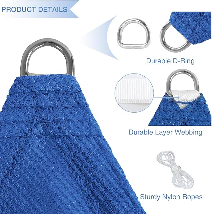 E&K Sunrise 18' x 18' x 18' Sun Shade Sail Triangle Canopy Shade Cover UV Block for Patio Backyard Garden Outdoor (Blue)