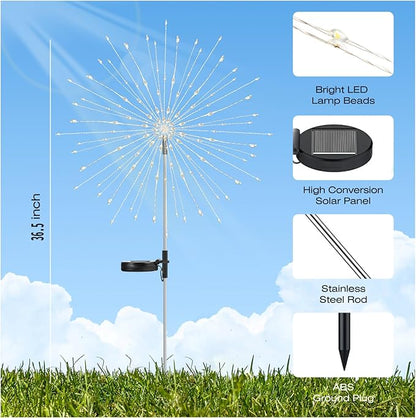 Garden Decor Solar Lights Outdoor,155LED 8 lighting modes pole light Waterproof White Solar Garden Lights for Christmas, Halloween Decoration,Yard, Patio, Porch,Flower Pot,Pathway (2Pack)