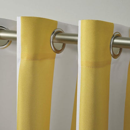 Exclusive Home Canopy Stripe Indoor/Outdoor Grommet Top Curtain Panel, 54"x96", Sunbath / White, Set of 2