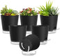 Plant Pots 6 Inch Self Watering Pots,6 Pack Plastic Planters with Drainage Holes and Clear Saucers,Plastic Flower Pots,Nursery Planting Pot for Indoor Out Door Plants (Black)