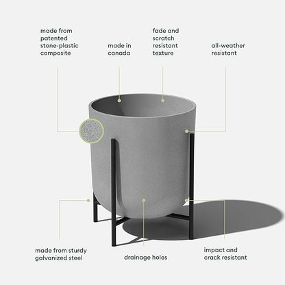 Veradek Mason Series Raised Lima Planter - Round Planter for Patio/Balcony | Plastic-Stone Composite w/Metal Plant Stand | Modern Décor for Plants