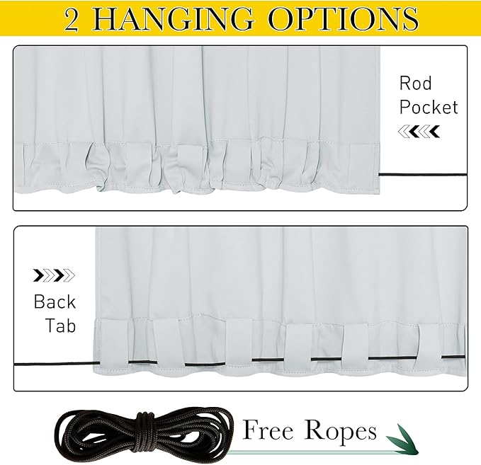 NICETOWN 2 Panels Outdoor Curtains with Grommet & Back Tab on top and Bottom for Patio Waterproof, Windproof Privacy Cold & Heat Blocking for Cabana/Gazebo with Fixed Rope, W46 x L80, Greyish White
