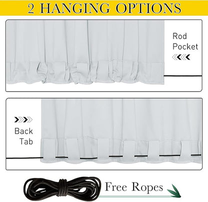 NICETOWN 2 Panels Fixed Outdoor Curtains Waterproof for Patio, Thermal Insulated Top & Bottom Grommet & Back Tab Light Blocking Outdoor Drapes Windproof with Bouns Rope, W46 x L90, Greyish White