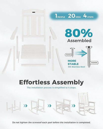 Ciokea Oversized Outdoor Rocking Chair, 380lbs Heavy-Duty Large Patio Rocker, Weather Resistant & Anti-Fade Porch Chair, High Back Cozy Rocking Chair for Outside, Fire Pit, Deck, Garden, White