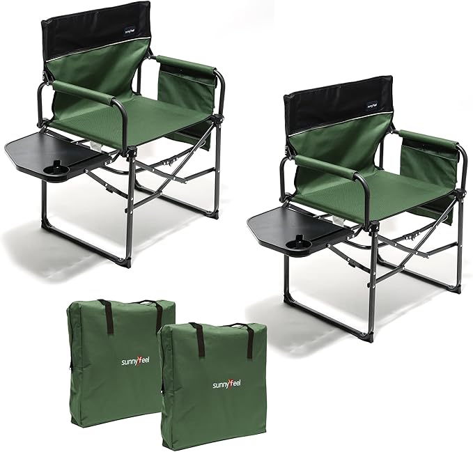 SUNNYFEEL Camping Directors Chair, Heavy Duty,Oversized Portable Folding Chair with Side Table, Pocket for Beach, Fishing,Trip,Picnic,Lawn,Concert Outdoor Foldable Camp Chairs