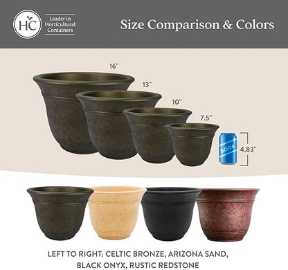 The HC Companies Sierra Round Self-Watering Pot - Lightweight Plastic Planter for Herbs & More - Durable Plant Pots for Indoor Plants & Outdoor Plants (13” Celtic Bronze, Pack of 2)