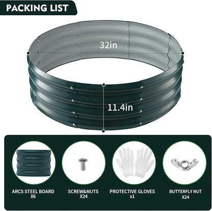 Galvanized Raised Garden Beds for Gardening - 2.7x2.7x1ft Round Metal Planter Boxes Above Ground Outdoor for Vegetables,Flowers,Herbs, Garden Container Green