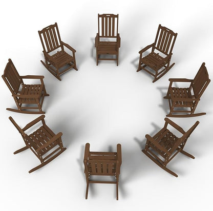 Oversized Rocking Chair Set of 8, Outdoor Rocking Chair for Adults, All Weather Resistant Porch Rocker for Lawn Garden, Wood