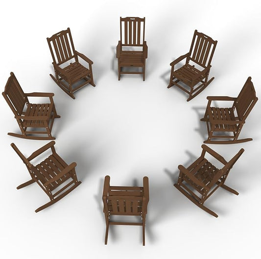 Oversized Rocking Chair Set of 8, Outdoor Rocking Chair for Adults, All Weather Resistant Porch Rocker for Lawn Garden, Wood