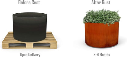 Plantercraft Large Round Planters for Outdoor Plants - 36 Inch Corten Steel Planter | Extra Large Outdoor Planters for Patios, Decks & Commercial Spaces
