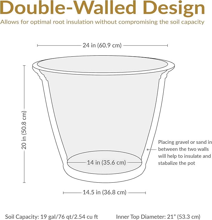 Sunnydaze 24-Inch Anjelica Large Plastic Pot for Plants - Outdoor Double-Walled Large Plastic Planter with Drillable Drainage Holes - Rust - 3pk