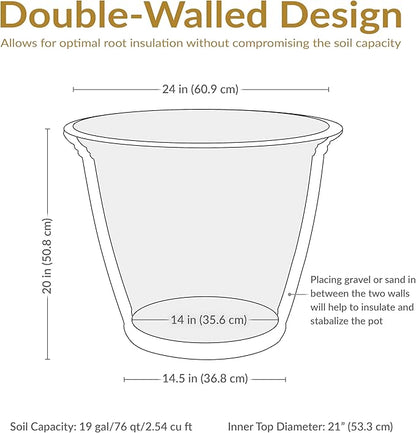 Sunnydaze 24-Inch Anjelica Large Plastic Pot for Plants - Outdoor Double-Walled Large Plastic Planter with Drillable Drainage Holes - Rust - 4pk