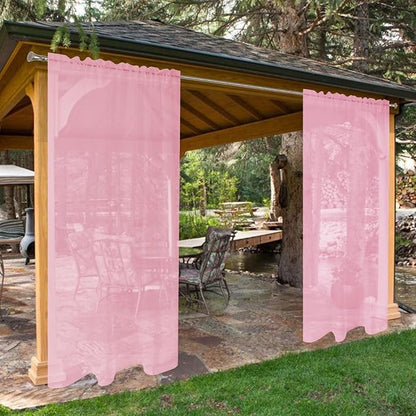 SpaceDresser Waterproof Outdoor Sheer Curtains for Patio - 4 Panels Rod Pocket Indoor Voile Sheer Curtain for Living Room,52W x 108L inch, Light Pink