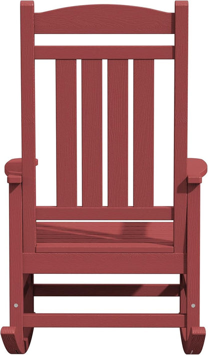 KINGYES HDPE Outdoor Rocking Chair Set of 4, All-Weather Poly Patio Rocking Chairs with 330lbs Support for Adults, Dark Red