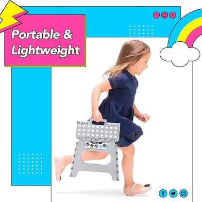 Delxo Folding Step Stool, 11 inch Non-Slip Foldable Stools for Kids & Adults Up to 300 LBS, Step Stool with Handle, Lightweight for Kitchen, Bathroom, Bedroom, Garden, Grey, 1PC