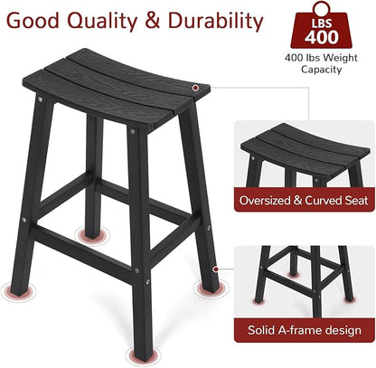 Stoog All-Weather Bar Stools Set of 2, 28" Height Outdoor Bar Stools with 400 lbs Weight Capacity, Low Maintenance, for Patio, Deck, Kitchen Counter, and Garden, Black
