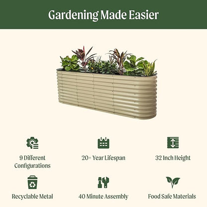 32" Extra Tall Raised Garden Bed Kits, 2 x 8 x 2.7ft Raised Planter Box Outdoor, 3.5 x 6.5 x 2.7ft Deep Root 9 in 1 Modular Metal Raised Beds for Gardening Vegetables Flowers Fruits - British Green