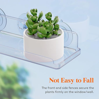 Lifewit Window Plant Floating Shelves 14.6x3.6, 4 Pack Acrylic Suction Cup Shelf, Window Sill Extender for Indoor Succulent Plants, Micro Greens, Seed Starter Pots, Herb Planters 37 x 9 cm/14.6x3.6