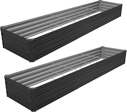12×2×1FT(2PCS) Galvanized Raised Garden Bed Kit, Metal Planter Boxes,Large Outdoor Planters Garden for Planting Vegetables,Flowers,Herbs -Black