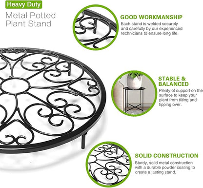 Plant Stand Indoor Outdoor, 15" Tall Flower Pot Stand, Round Metal Corner Plant Stand for Flower Pot, Rustproof Flower Plant Holder for Home, Garden, Patio, Plant Lovers, Housewarming (Set of 1)