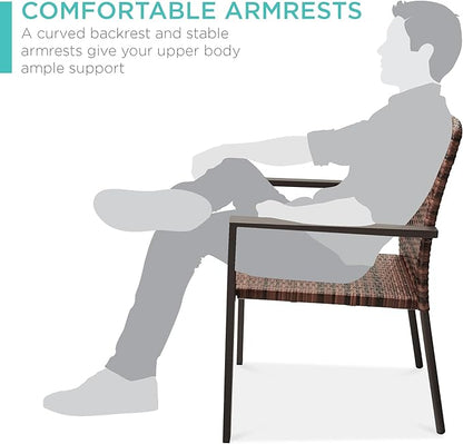Best Choice Products Set of 2 Stackable Outdoor Wicker Dining Chairs All-Weather Firepit Armchair w/Armrests, Steel Frame for Patio, Deck, Garden, Yard - Light Brown
