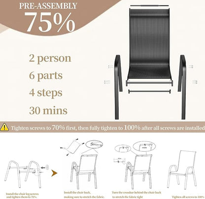 MAMIZO Patio Dining Chairs, Stackable All Weather Teslin Chair, Heavy Duty Outdoor Breathable Chairs Set, w/Armrests, Upgraded Chair FeetW/Strenthened Iron Spacers, 330 LBS (6, Black)