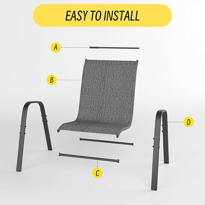 Betterhood Patio Chairs Set of 6, Stackable Outdoor Dining Chairs Set with Breathable Seat Fabric, All-Weather Powder-Coated Metal Frame for Deck, Pool Side and Backyard, 350LBS Capacity