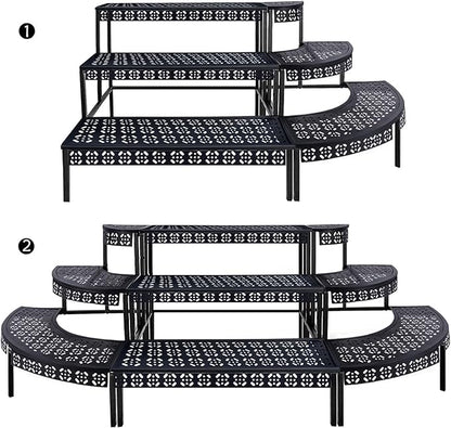aboxoo 3 Tier Stair Style Large Metal Plant Stand, Garden Display Shelf Flower Pot Holder Storage Organizer Rack for Indoor Home Outdoor Patio Balcony Yard( Black, Rectangle)