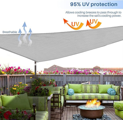 E&K Sunrise 16' x 16' x 16' Sun Shade Sail Triangle Canopy Shade Cover UV Block for Patio Backyard Garden Outdoor (Light Gray)