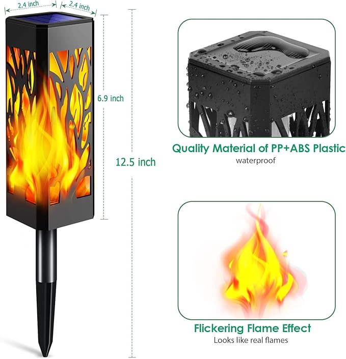 TomCare Flickering Flames Pathway Lights Solar Powered Decorative Garden Waterproof Torch Outdoor Landscape Lighting for Yard Patio