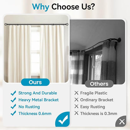 Black Curtain Rods for Windows, 5/8 Inch Heavy Duty 66 to 120” Small Curtain Rod Set with Brackets - Adjustable Drapery Rods for Livingroom, Outdoor Patio, Sliding Door