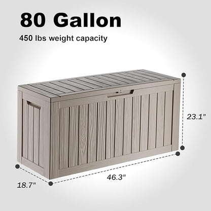 ROJIK Outdoor Storage Housing Deck Box - Waterproof Patio Furniture, Garden Tools, Cushions, Pool Accessories Storage Bench with Lockable Lid and Side Handles (Grey, 80 Gal)