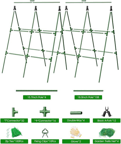 4 Pack Cucumber Trellis, Garden Trellis for Climbing Plants Outdoor, A-Frame Cucumber Trellis for Raised Bed, Plant Grow Support for Tomato, Squash, Vegetable, Flower(33"x47"x4Pcs)