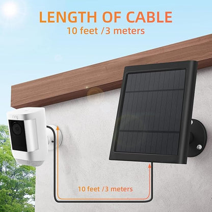 1 Pack 4W Solar Charger for Ring Spotlight & Stick Up Outdoor Cam, Black, High Efficiency, 10FT/3M Long Cable with USB-C to Ring Barrel Plug