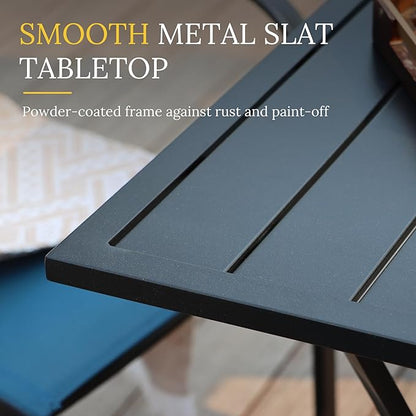 VICLLAX Patio Set for 2, Outdoor Dining Set Includes 28" Small Outdoor Table and 2 Stackable Sling Chairs, Black Tabletop and Grey Fabric