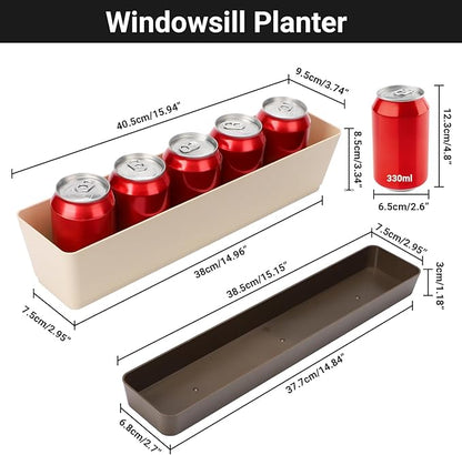 GREANER Indoor Windowsill Planter Boxes, 6 Pack 16 x3.8 Inch Rectangle Succulent Cactus Window Box with Tray, Modern Plastic Plant Pots for Porch, Patio, Garden Balcony, Home Office Outdoor Decoration