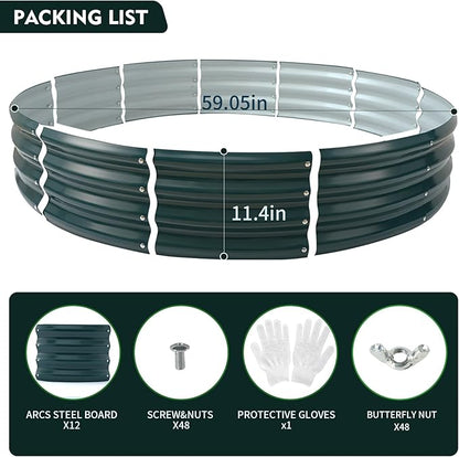Galvanized Raised Garden Bed for Gardening - 5x5x1ft Large Thickened Metal Planter Box Outdoor for Vegetables, Flowers,Herbs,Above Ground Garden Containers Round,Green