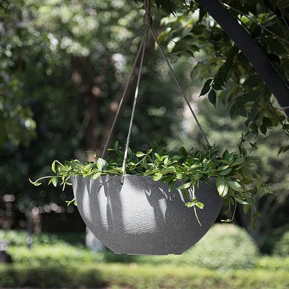 LA JOLIE MUSE Large Hanging Planters for Outdoor Plants - Hanging Flower Pots Weathered Gray (13.2 Inch, Set of 2)